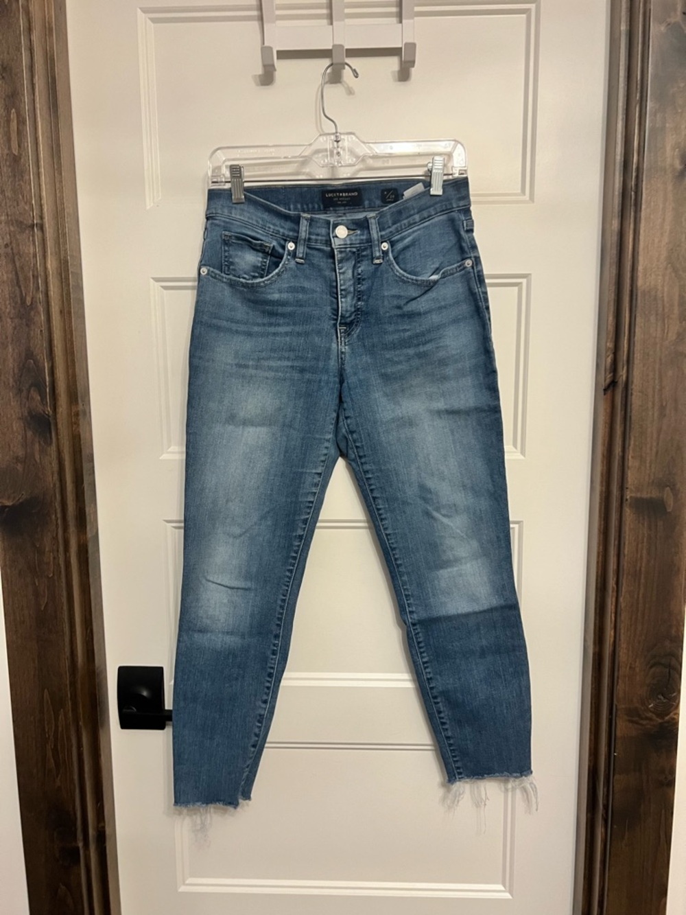 Lucky Brand Medium Blue Cropped Jeans with Frayed Hem